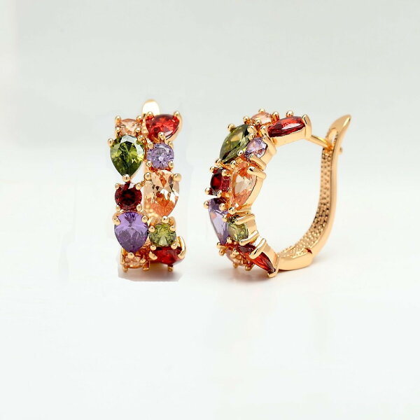 【送料無料 10日返品/3ヶ月修理保証】 プチプラ ピアス 両耳用 レディース キュービックジルコニア 真鍮 マルチカラー イエローゴールド ピンクゴールド 人気 フープ ラウンド ペア ドロップ 小粒 きれいめ カラフル e14061201