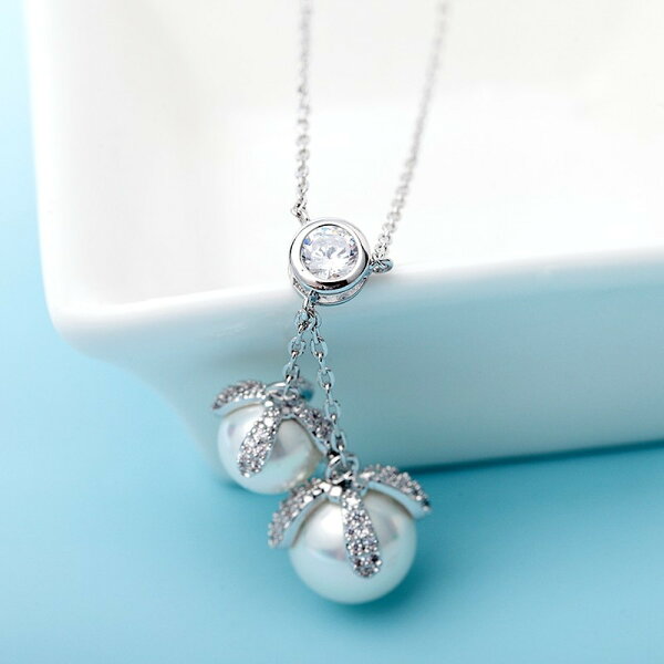 【送料無料 10日返品/3ヶ月修理保証】 プチプラ ネックレス レディース キュービックジルコニア イミテーションパール 真鍮 ホワイト ピンクゴールド シルバー 人気 小豆 アズキチェーン カニカン 大粒 40+5cm 上品 n16072316