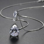 【送料無料 10日返品/3ヶ月修理保証】 プチプラ ネックレス レディース キュービックジルコニア 真鍮 ホワイト ブルー シルバー 大人気 ベネチアンチェーン カニカン ペア ドロップ 40+5cm 揺れる ゆれる エレガント n19092518