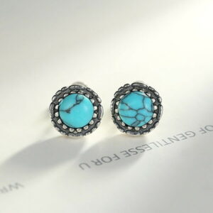 【送料無料 10日返品/3ヶ月修理保証】 プチプラ ピアス 両耳用 レディース 人工ターコイズ シルバー925 ブルー シルバー スタッド ラウンド 大粒 ぶら下がり カジュアル ブラック加工 エスニック アジアン ce0291