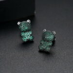 【送料無料 10日返品/3ヶ月修理保証】 プチプラ ピアス 両耳用 レディース キュービックジルコニア グリーン ピンク ブラック 真鍮 ブラック スタッド 可愛い かわいい カジュアル モチーフ テディベア クマ e18082005