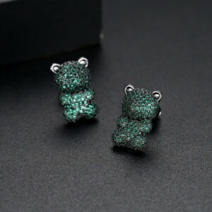 【送料無料 10日返品/3ヶ月修理保証】 プチプラ ピアス 両耳用 レディース キュービックジルコニア グリーン ピンク ブラック 真鍮 ブラック スタッド 可愛い かわいい カジュアル モチーフ テディベア クマ e18082005