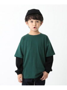【SALE／30%OFF】devirock レイヤード風長袖Tシャツ ロンT 長そで 無地デビロック 子供服 キッズ デビロック カットソー Tシャツ グリーン ブラック ブルー ベージュ ブラウン カーキ【RBA_E】