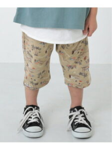 【SALE／20%OFF】devirock 7分丈プリントサルエルパンツ 半ズボン ハーフパンツ デビロック 子供服 キッズ デビロック パンツ/ジーンズ ハーフパンツ ベージュ ブルー